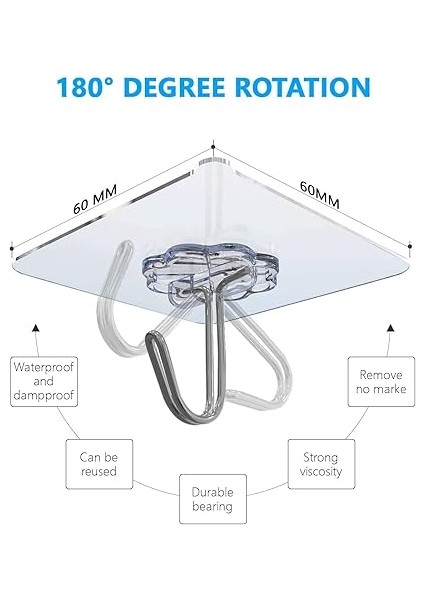 12 Adet Kanca, Kendinden Yapışkanlı Havlu Askısı, Maks. 8 Kg, Şeffaf, Delme Gerektirmez, Yapışkan Kanca, Banyo, Mutfak Için modelleri