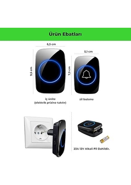 Kablosuz Uzaktan Kumandalı Kapı Zili Mavi LED Işıklı 60 Melodi 300 M Menzil Ev Ofis Depo, Logosuz Tasarım, Hasta Yaşlı ve Bakıma Muhtaçlar Için Acil Çağrı Butonu, Tak Çalıştır, Siyah fırsatları