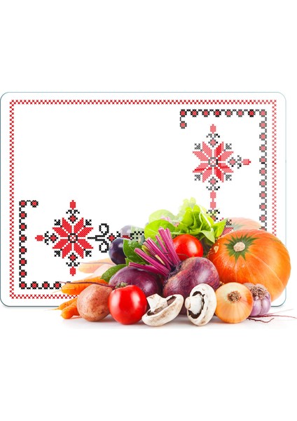 Cam Kesme Tahtası ve Sunumluk Kanaviçe Desenli 30 x 40 cm