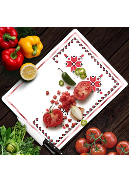 Cam Kesme Tahtası ve Sunumluk Kanaviçe Desenli 30 x 40 cm fiyatları