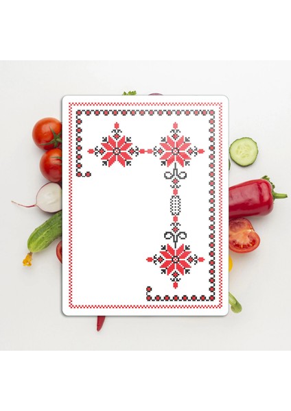 Cam Kesme Tahtası ve Sunumluk Kanaviçe Desenli 30 x 40 cm modelleri