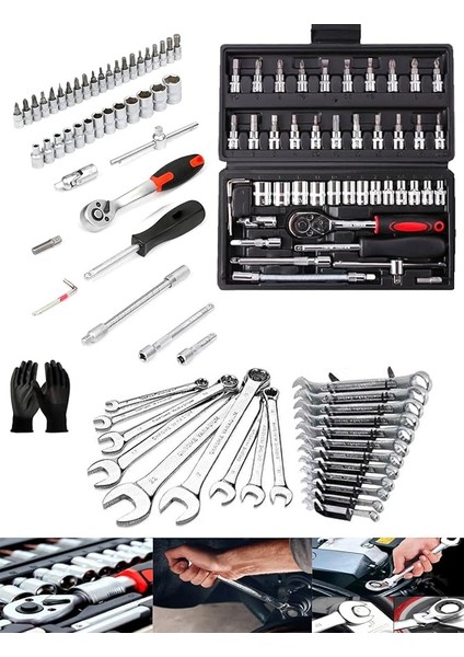 Rowermax 59 Parça 46 Mini Lokma Otomatik Cırcırlı 1/4'' 12 Parça Kombine Anahtar Lokma Takımı