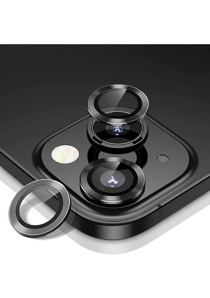 Iphone Alüminyum Alaşım Çerçeveli Tempered Glass Kamera Lens Koruyucu (Iphone 13, Black)