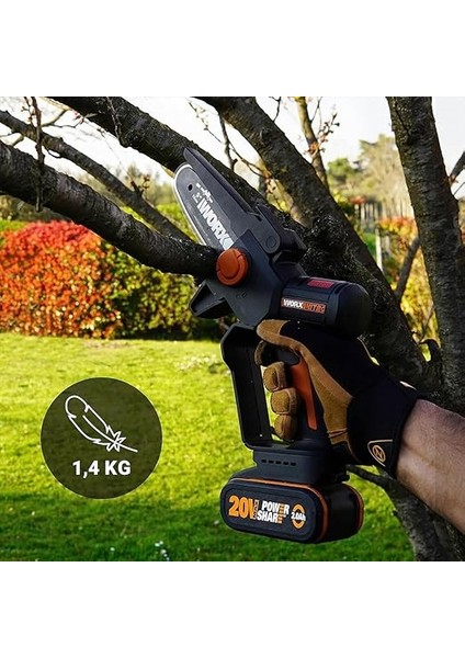 WG325E 20 Volt 2.0 Ah Li-Ion 12 cm Profesyonel Şarjlı Kömürsüz Zincirli Testere fırsatları