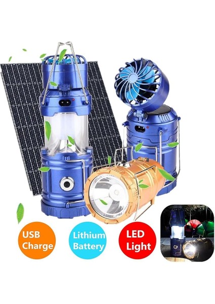 Şarjlı Powerbank Özellikli Kamp Lambası Güneş Enerjili Kızaklı Fanlı Kamp Feneri LED Lamba Işıldak fırsatları