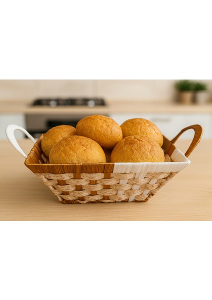 Back Sıne Dekoratif Hasır Sepet Kulplu Çok Amaçlı Ev Düzenleyici Sepet Vintage Ekmek Sepeti