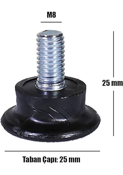 Nobel Bingo Rotil Ayak M8 Civatalı 25 mm Siyah Profil Ayağı 2.5 cm (10 Adet) modelleri