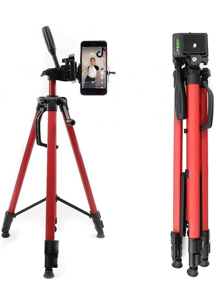 3366 Alüminyum Cep Telefonu Için Su Terazili Tripod 140 cm Pro (Kırmızı)