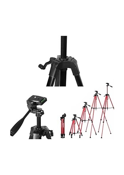 3366 Alüminyum Cep Telefonu Için Su Terazili Tripod 140 cm Pro (Kırmızı) fiyatları