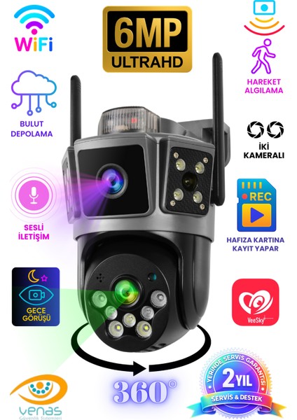 Wifi 2 Kameralı Hareket Takipli Gece Görüşlü Kablosuz Güvenlik Kamerası
