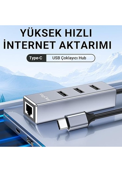 USB Type-C To 100MBPS Ethernet Çevirici ve 3 Portlu USB Hub Çoklayıcı fiyatları