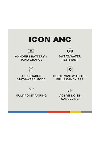 Icon Anc Kulak Üstü Aktif Gürültü Önleyici Kablosuz Bluetooth Kulaklıklar, 60 Saat Pil, Mikrofon, iPhone Android ile Çalışır - Kemik fırsatları