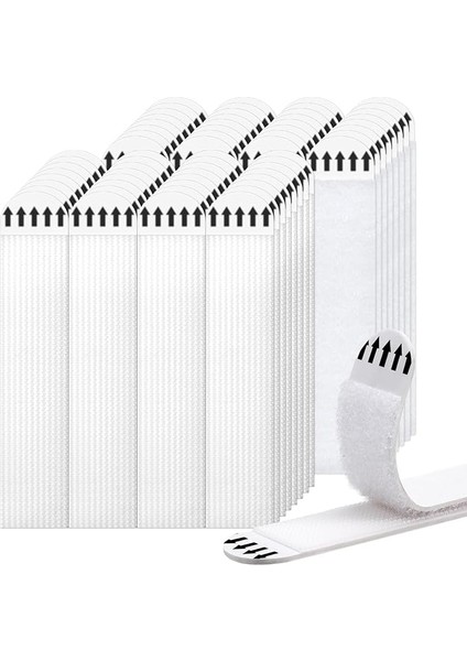 Yapışkanlı Cırt Cırt Bant, Beyaz, 4 Çift, Güçlü Yapışma Özellikli (Beyaz, Orta Boy 69MM)