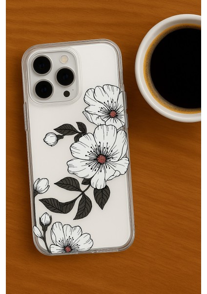 Poco X4 Pro Premium Silikon Tasarım Telefon Kılıfı Şeffaf Siyah Beyaz Çiçekler Özel Tasarım