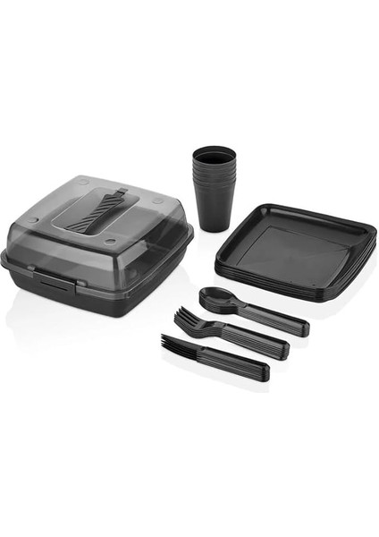 Home 32 Parça Plastik Piknik Seti, Tabak, Çatal, Kaşık, Bıçak, Bardak, Kamp ve Piknik Için Taşıma Kutulu, Dayanıklı ve Renkli, Açık Hava Etkinlikleri Için Ideal