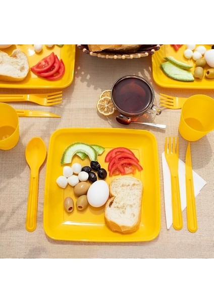 Home 32 Parça Plastik Piknik Seti, Tabak, Çatal, Kaşık, Bıçak, Bardak, Kamp ve Piknik Için Taşıma Kutulu, Dayanıklı ve Renkli, Açık Hava Etkinlikleri Için Ideal modelleri