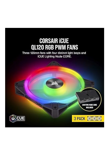 Ql Serisi, Icue QL120 Rgb, 120MM, Pwm, Lighting Node Core Rgb Kontrolcü Dahil, Rgb Fan, 3'lü Paket (CO-9050098-WW) fiyatları