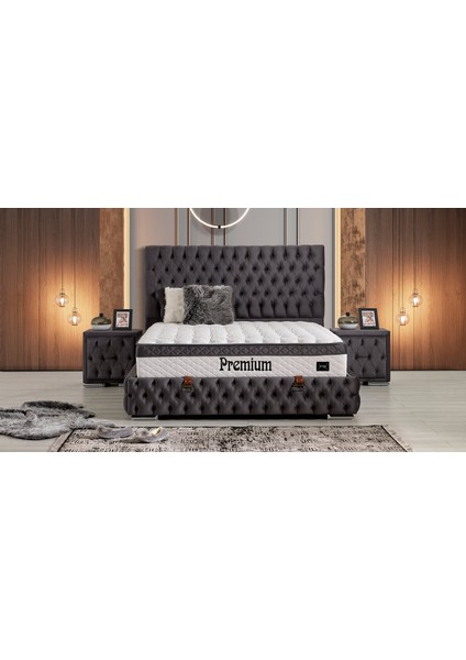 Premıum Set Çift Kişilik Yatak Seti 200 x 200 Başlık + Sandıklı Baza+ Ortopedik Yatak