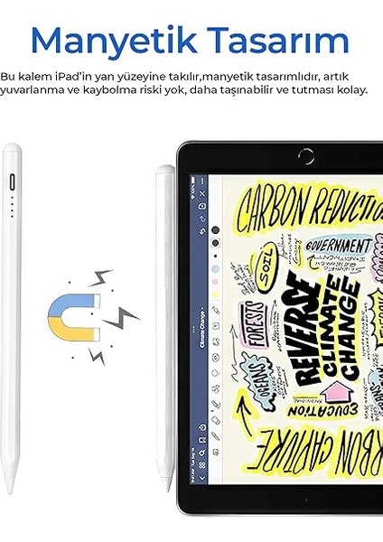 Universal Tablet Kalemi – Kapasitif Stylus, Usb-C Şarjlı, 1.5 mm Hassas Uç, 8–10 Saat Pil, Manyetik Tutuş, Ipad/android Telefon & Tablet Uyumlu, 2 Yedek Uç indirimleri
