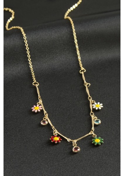 Papatya Taşlı Mineli Kolye