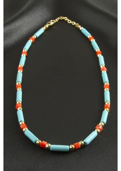 Turkuaz Boncuk Kristal Kolye