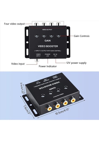 4x Araba Video Ayırıcı 1 Ila 4 Av Sinyal Güçlendirici Amplifikatör Ayırıcı Araba Cctv Tv LCD DVD Oynatıcı 1 Giriş 4 Çıkış (Yurt Dışından) fırsatları