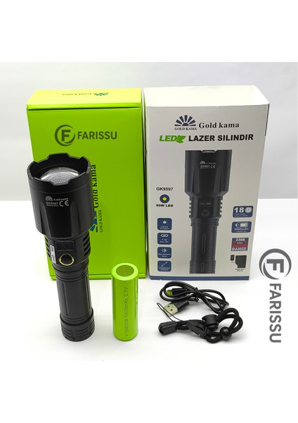 Gold Kama GK9597 90W Profesyonel Avcı Feneri - 2200M Menzil & Powerbank Çıkışlı