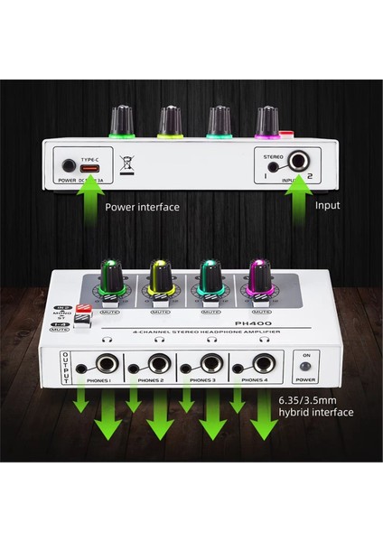 PH400 4 Kanallı Stereo Kulaklık Amplifikatörü Dağıtım Sistemi Maksimum 600 Ohm Kulaklık Basma Gücü Rgb Aydınlatma Efekti (Yurt Dışından) fiyatları