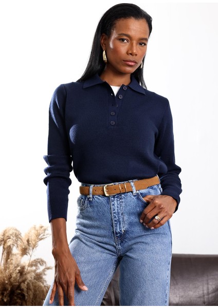 Lacivert Polo Yaka Basic Triko 251108