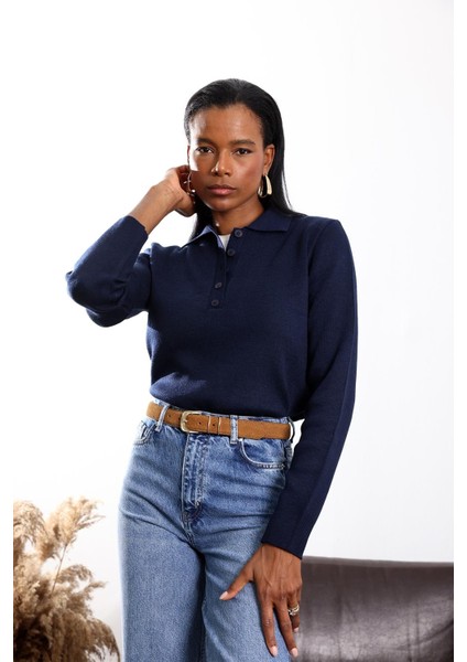 Lacivert Polo Yaka Basic Triko 251108 modelleri