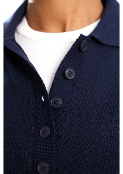 Lacivert Polo Yaka Basic Triko 251108