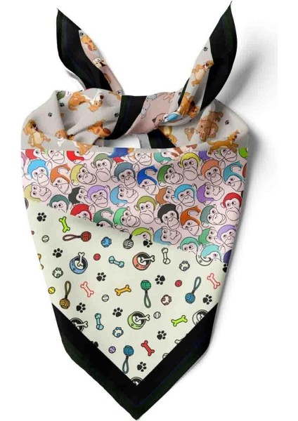 D4 Dog Monkey Desenli Krem Kırmızı Köpek Bandanası DG5575 45X45