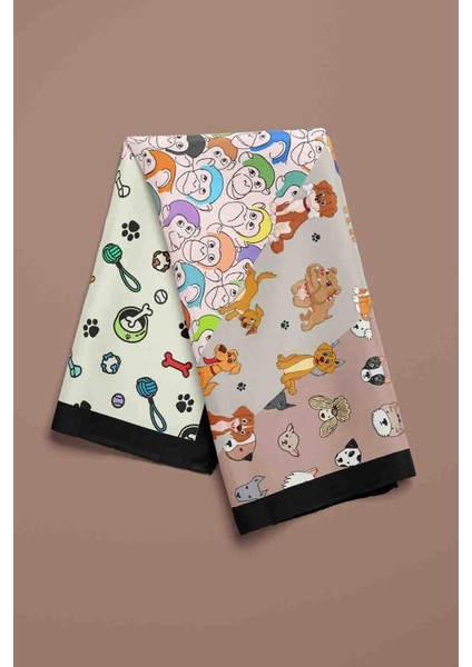 D4 Dog Monkey Desenli Krem Kırmızı Köpek Bandanası DG5575 45X45 modelleri