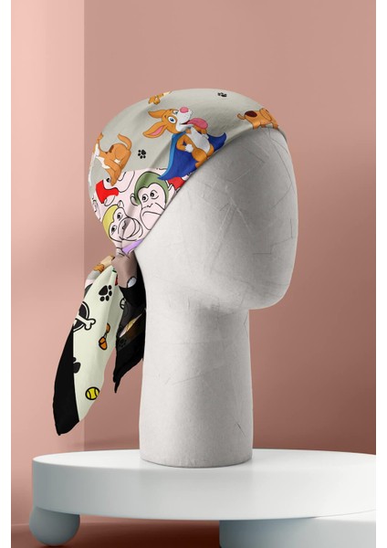 D4 Dog Monkey Desenli Krem Kırmızı Köpek Bandanası DG5575 45X45