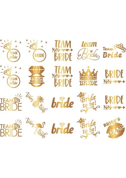 Artikel Team Bride Tattoo Gold - Gelin Takımı Set Geçici Dövme 20 Adet