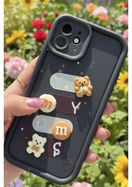 Iphone 11 Uyumlu Kılıf Siyah Renk Ayıcık Figürlü 3D Kamera Korumalı Darbe Emici Yumuşak Silikon Kapak