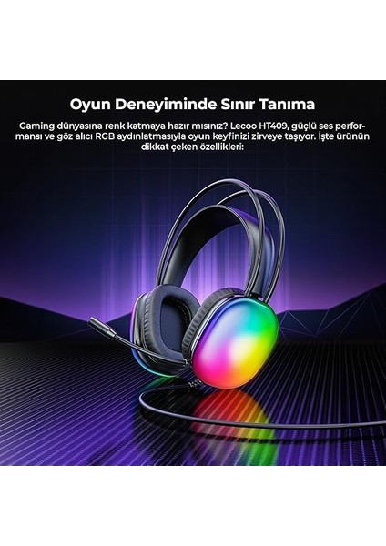 HT409 USB Kablolu Rgb LED Aydınlatmalı Mikrofonlu Kulak Üstü Gaming Kulaklık Siyah fiyatları
