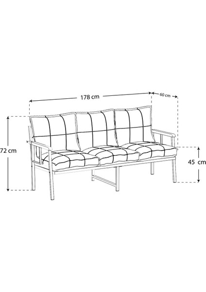 Modern Balkon, Bahçe, Cafe, Metal Koltuk, Kanepe Üçlü - Açık Gri fiyatları