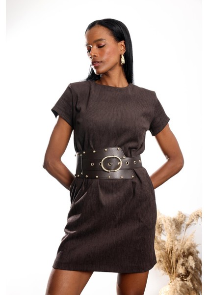 Kahverengi Kemerli Kadife Elbise 1276 fiyatları