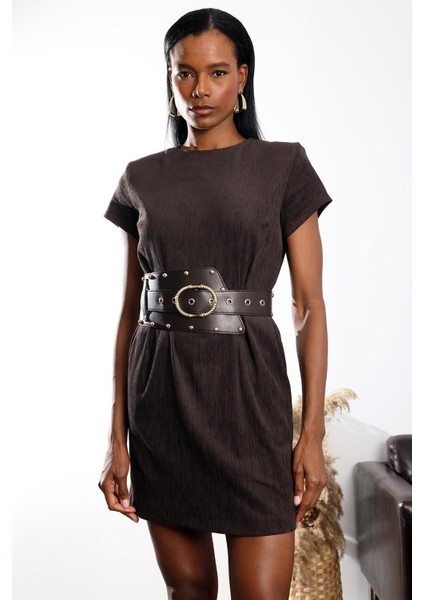 Kahverengi Kemerli Kadife Elbise 1276 indirimleri