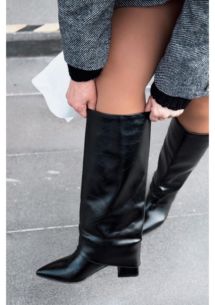 Jasmir Kadın Topuklu Çizme Siyah Parlak Deri fiyatları