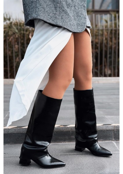 Jasmir Kadın Topuklu Çizme Siyah Parlak Deri modelleri