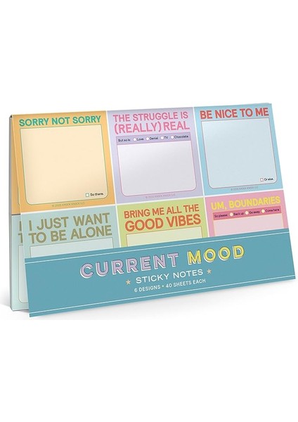 Knock Güncel Ruh Hali Yapışkan Paket Seti, 6 Yapışkan Not Defteri Seti, 6 x 6 cm ve Her Biri 40 Yaprak