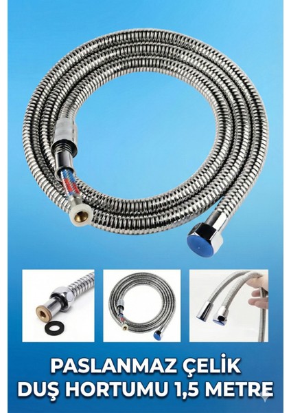 Paslanmaz Kırılmaz Çelik Örgülü Duş Hortumu 1,5 Metre