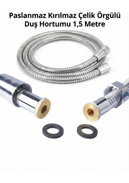 Paslanmaz Kırılmaz Çelik Örgülü Duş Hortumu 1,5 Metre modelleri
