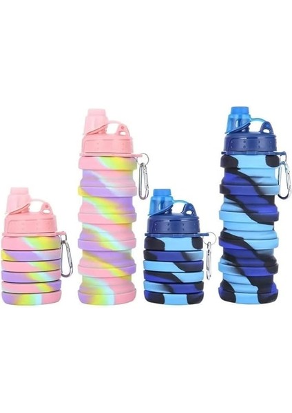 500 ml Sızdırmaz Katlanabilir Portatif Silikon Su Matarası Taşınabilir Suluk (Pembe)