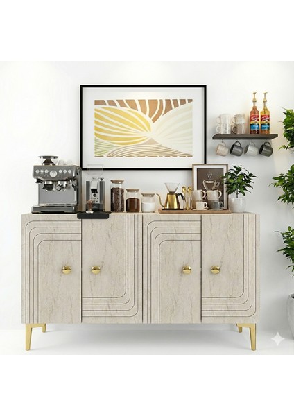 KA1209BT - Lessi Konsol, Kahve Köşesi ve Tv Sehpası 120 cm Beyaz - Traverten