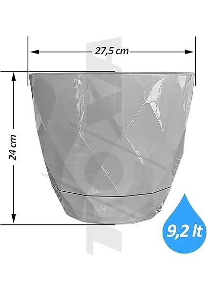 Yakamoz Prizma Saksı Drenajlı Tabaklı Plastik Çiçek Saksısı (Bej, 9.2 Lt) modelleri