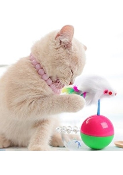 Kedi Oyun Topu Hacı Yatmaz Renkli Tüy Fareli Eğlenceli Tasarım ile Zilli Oyuncak