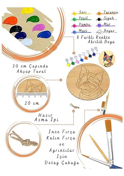 Inside Renkli Kedi Ahşap Boyama Tuval Seti Hediye Hobi Kiti 20 cm fiyatları